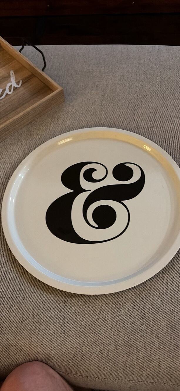 Kate Spade New York Ampersand Black & White Large Round Metal Serving Tray 17.5"